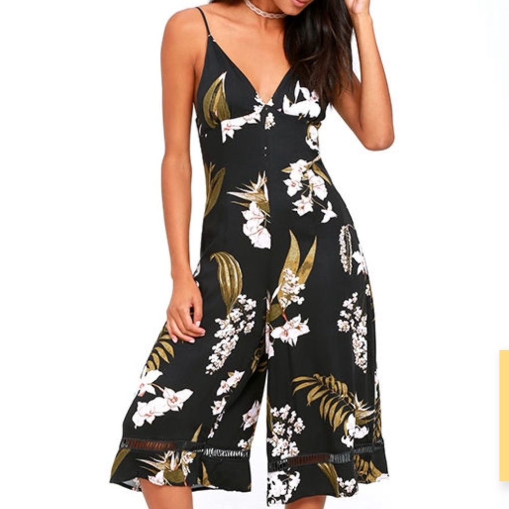 Lulus some days lovin’ light black floral jumpsuit